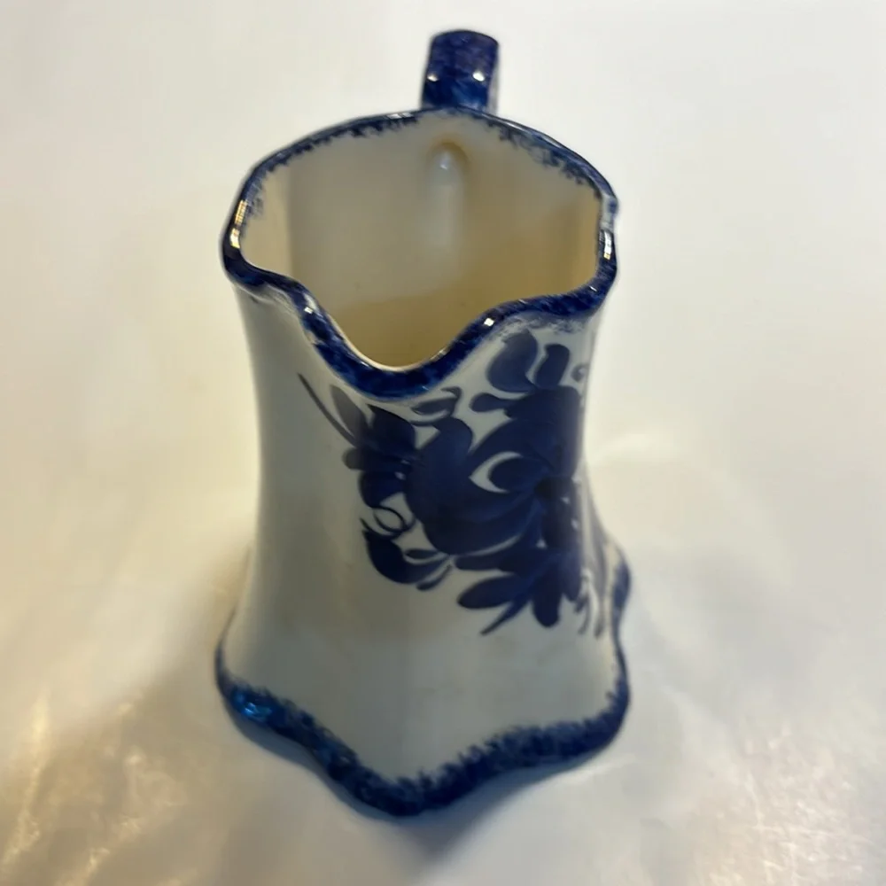 Milk pitcher vintage blue floral with white background made in Tennessee